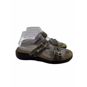 Haflinger Womens Size EU40 US9 Brown Leather Buckle Straps Slip On Wedge Sandals